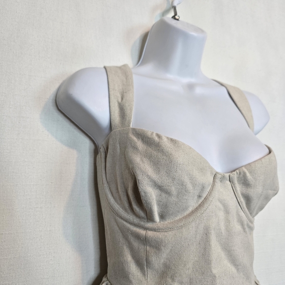 Meshki Loz Tie Back Linen Mini Dress In Natural L - Picture 11 of 16